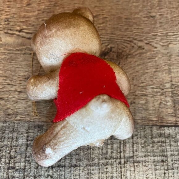 Vintage 1960’s Flocked Teddy Bear Christmas Ornaments-set Of 2 Red Felt/Bow Ties - Picture 3 of 10